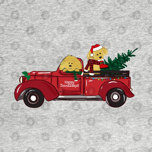 Cartoon Goldendoodles Red Christmas Truck by EMR_Designs